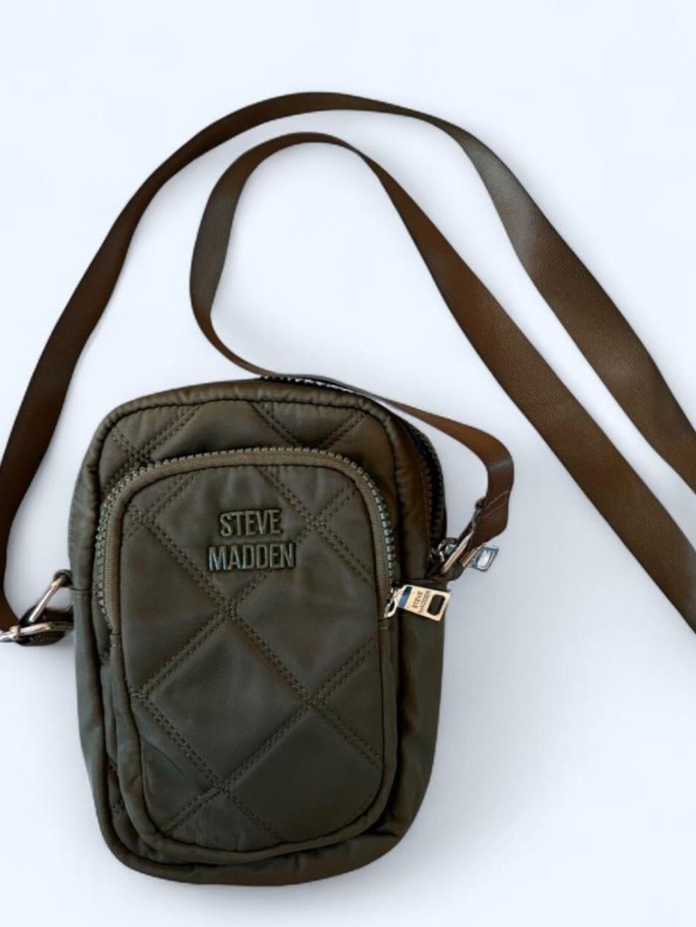 Steve Madden Olive Green Quilted Crossbody Belt Bag